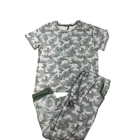 Olive Green Womens Camo Pajama Set Size XL Jaclyn Intimates - Picture 2 of 8